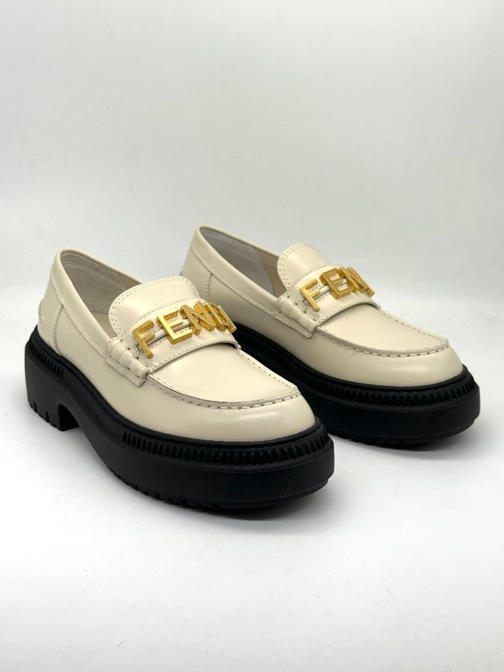 FENDI Fendigraphy Graphy Signature Logo Leather Platform Loafers Shoes - Picture 8 of 16